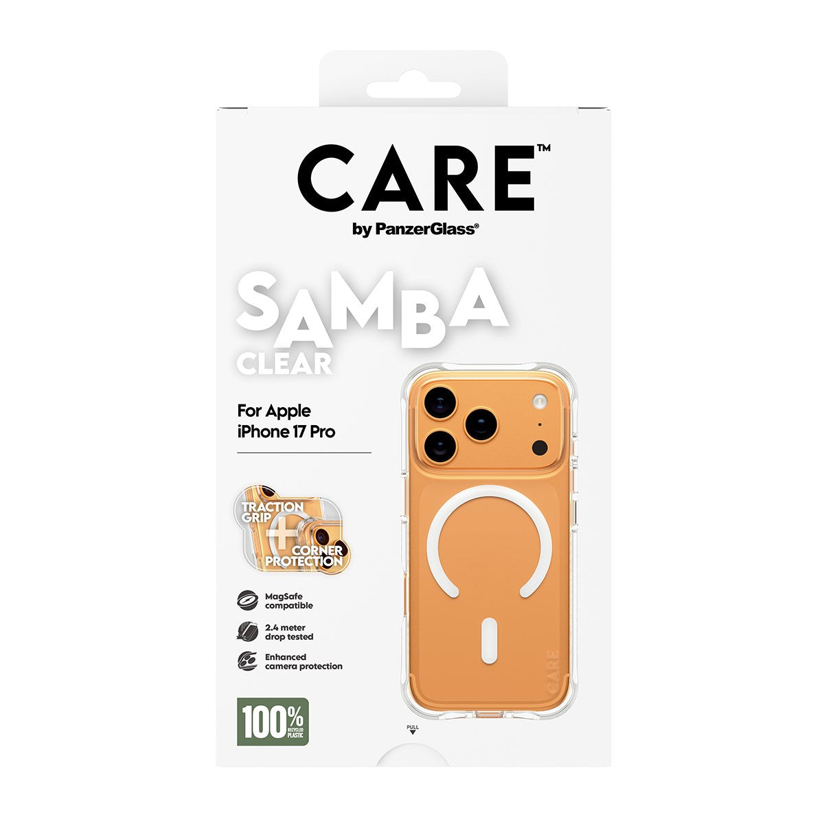 CARE by PanzerGlass® Samba Case Transparent m. Hvid MagSafe iPhone 17 Pro